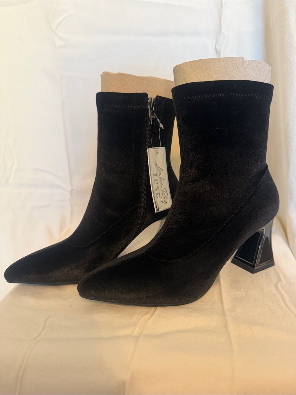 Black Velvet Pointed Ankle Booties - Women